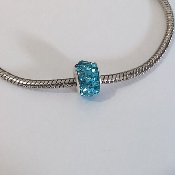 Silver Blue with Blue Rhinestones Charm for Pandora Style Bracelet - Picture 1 of 3